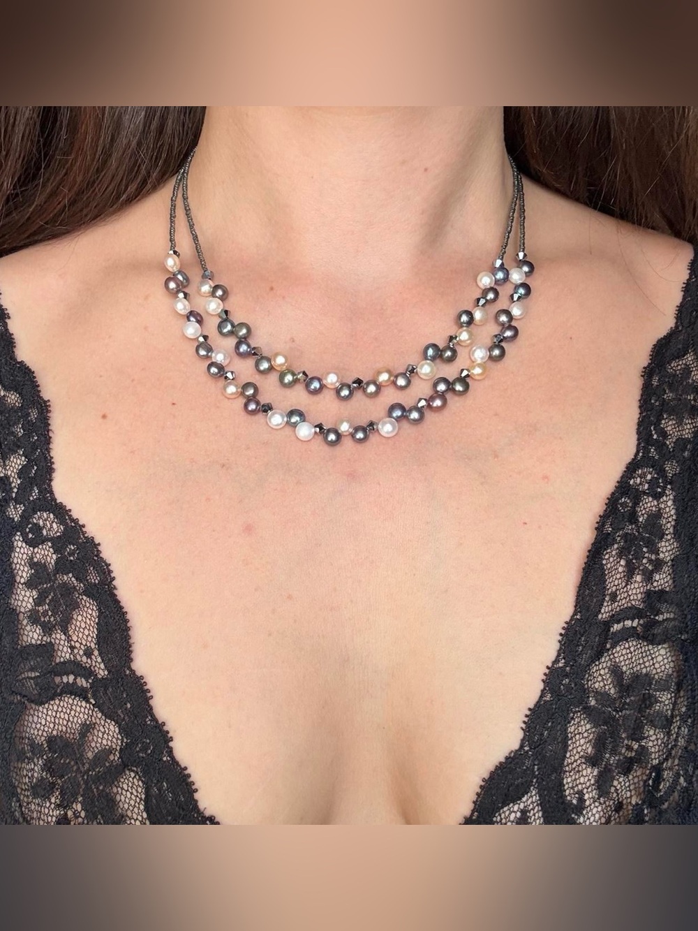 Lia Sophia Tahitian Pearlescent Beaded Pastel Double Strand Necklace